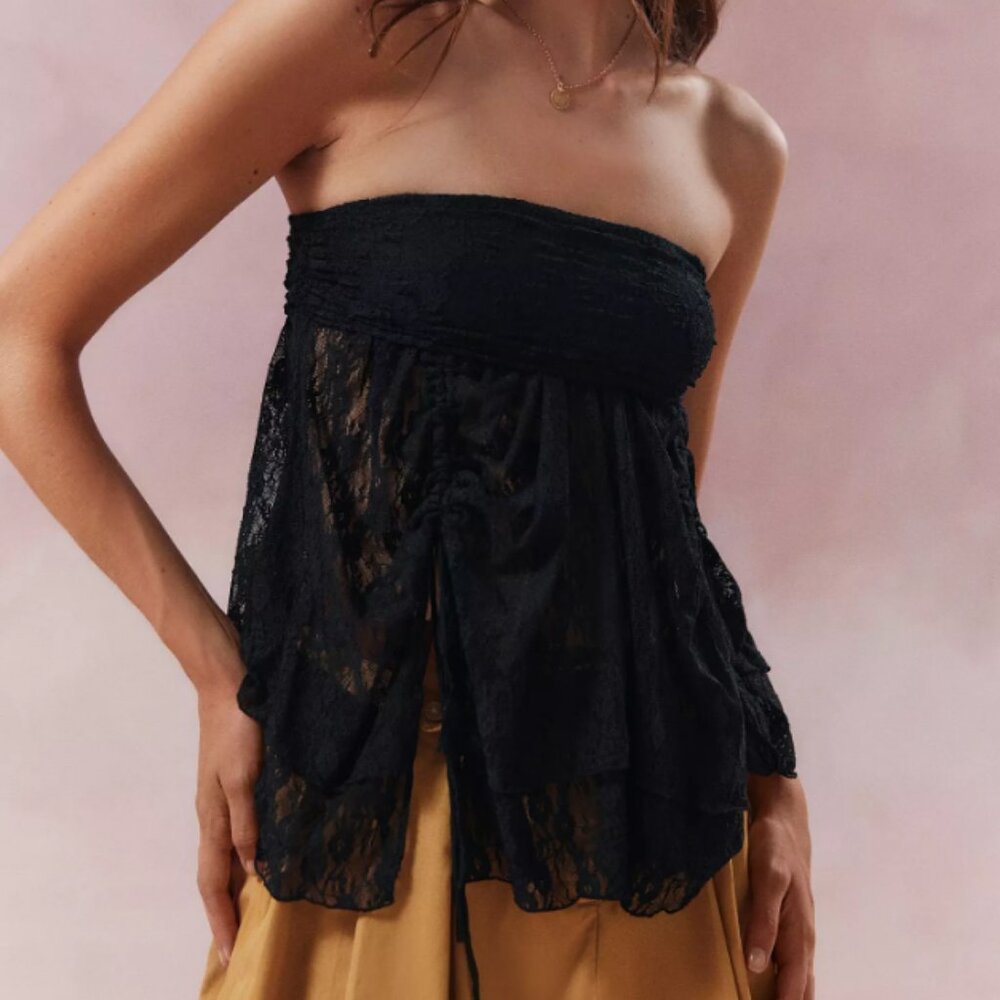 Urban Outfitters Gardenia Semi-Sheer Strapless Babydoll Top Medium